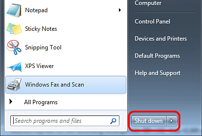 Windows 7 Shut Down Button
